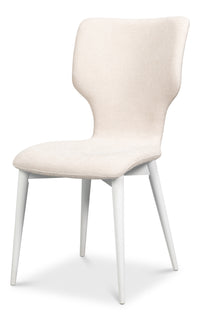Sculpted Mid-Century Dining Chair in Cream with White Legs