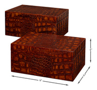 Croc Leather Box in Cognac, Set of 2