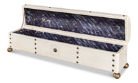Ivory Leather Box with Brass Nailheads and Ball Feet