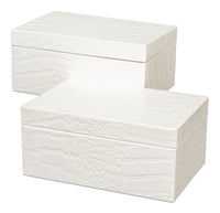 Croc Leather Box in White, Set of 2