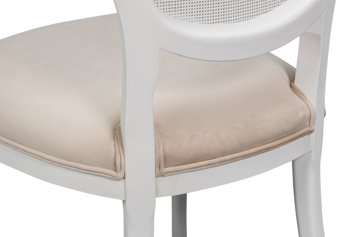 Cane Back Dining Chairs in White with Taupe Velvet, Sets of 2 - view 7