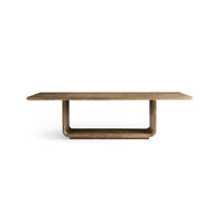 Front view of rustic modern wood dining table.
