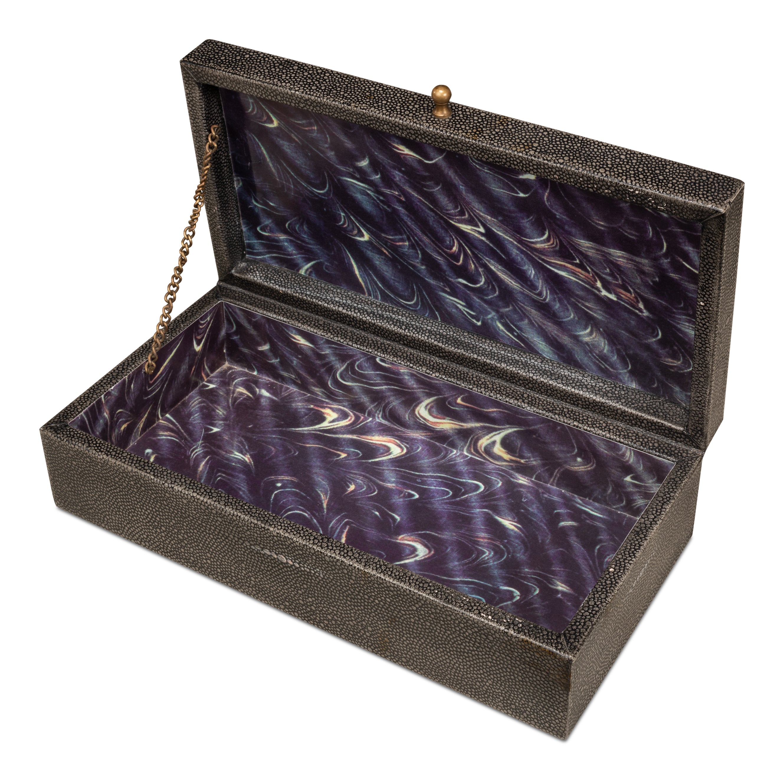 Shagreen Leather Box in Antique Gray, Set of 2