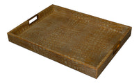 Croc Leather Tray in Antique Green