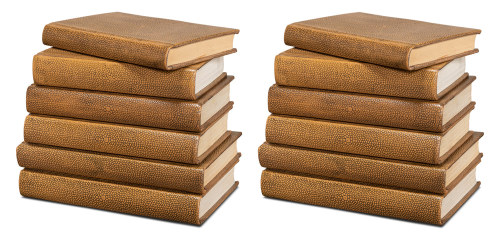 Shagreen Embossed Tan Book Set in Tawny Brown, Set of 12