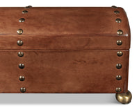 Dome-Top Leather Box with Brass Nailheads and Ball Feet