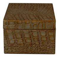 Croc Leather Box in Antique Green, Set of 2
