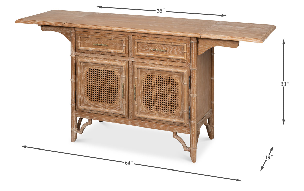 British Colonial Drop Leaf Server with Caned Doors