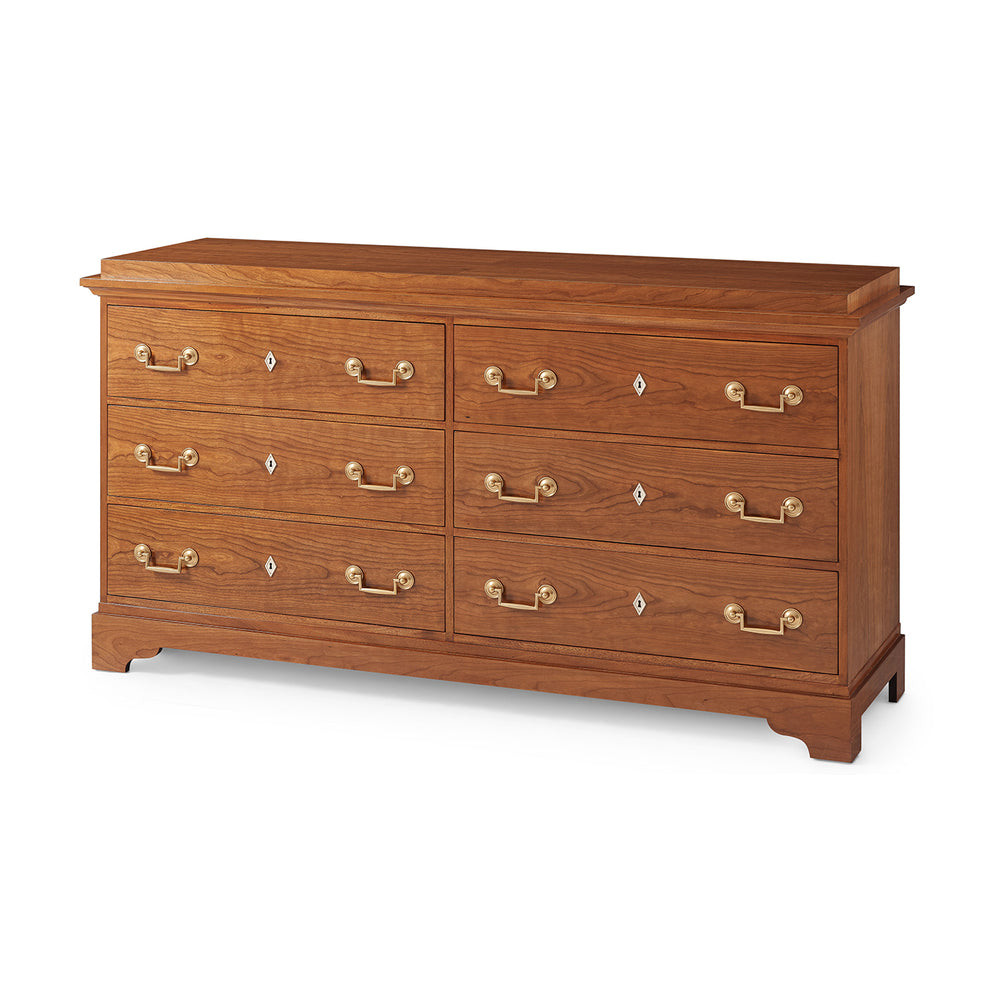 Biedermeier dresser angled view with brass handles.