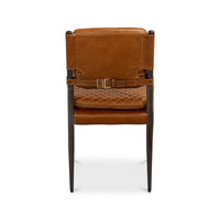 Brown Leather Side Chair with Metal Frame