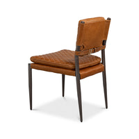 Brown Leather Side Chair with Metal Frame