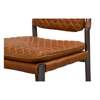 Brown Leather Side Chair with Metal Frame