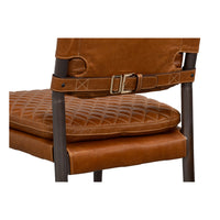 Brown Leather Side Chair with Metal Frame