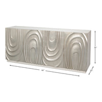 Contemporary Carved Credenza with Silver Leaf Doors