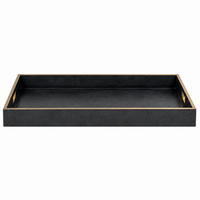 Contemporary Large Serving Tray with Brass Trim - Charcoal Finish