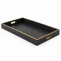 Contemporary Large Serving Tray with Brass Trim - Charcoal Finish