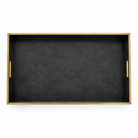 Contemporary Large Serving Tray with Brass Trim - Charcoal Finish