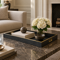 Contemporary Large Serving Tray with Brass Trim - Charcoal Finish