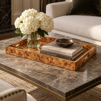 Contemporary Large Serving Tray with Brass Trim - Rustic Burl Finish