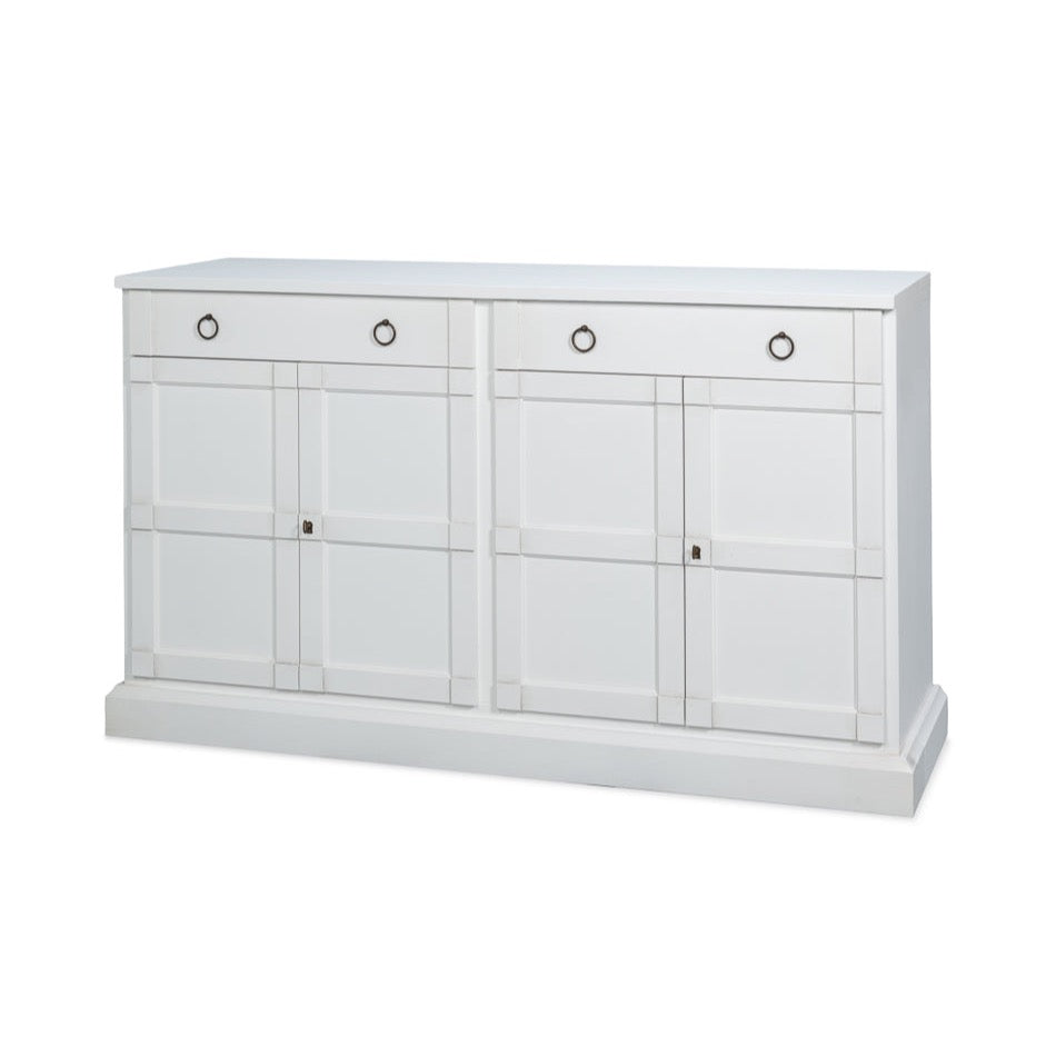 Cottage White Media Buffet in Solid Pine with Ring Pulls