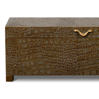 Croc Leather Box in Olive with Brass Handle