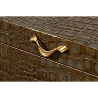 Croc Leather Box in Olive with Brass Handle