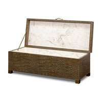 Croc Leather Box in Olive with Brass Handle