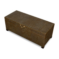 Croc Leather Box in Olive with Brass Handle