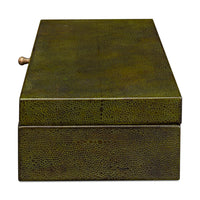 Deco Shagreen Boxes, Leaf Green Embossed Leather, Set of 2