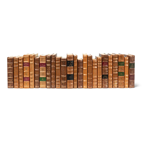 Decorative Library Books, Tan Leather & Marbled, Set of 24
