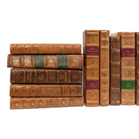 Decorative Library Books, Tan Leather & Marbled, Set of 24