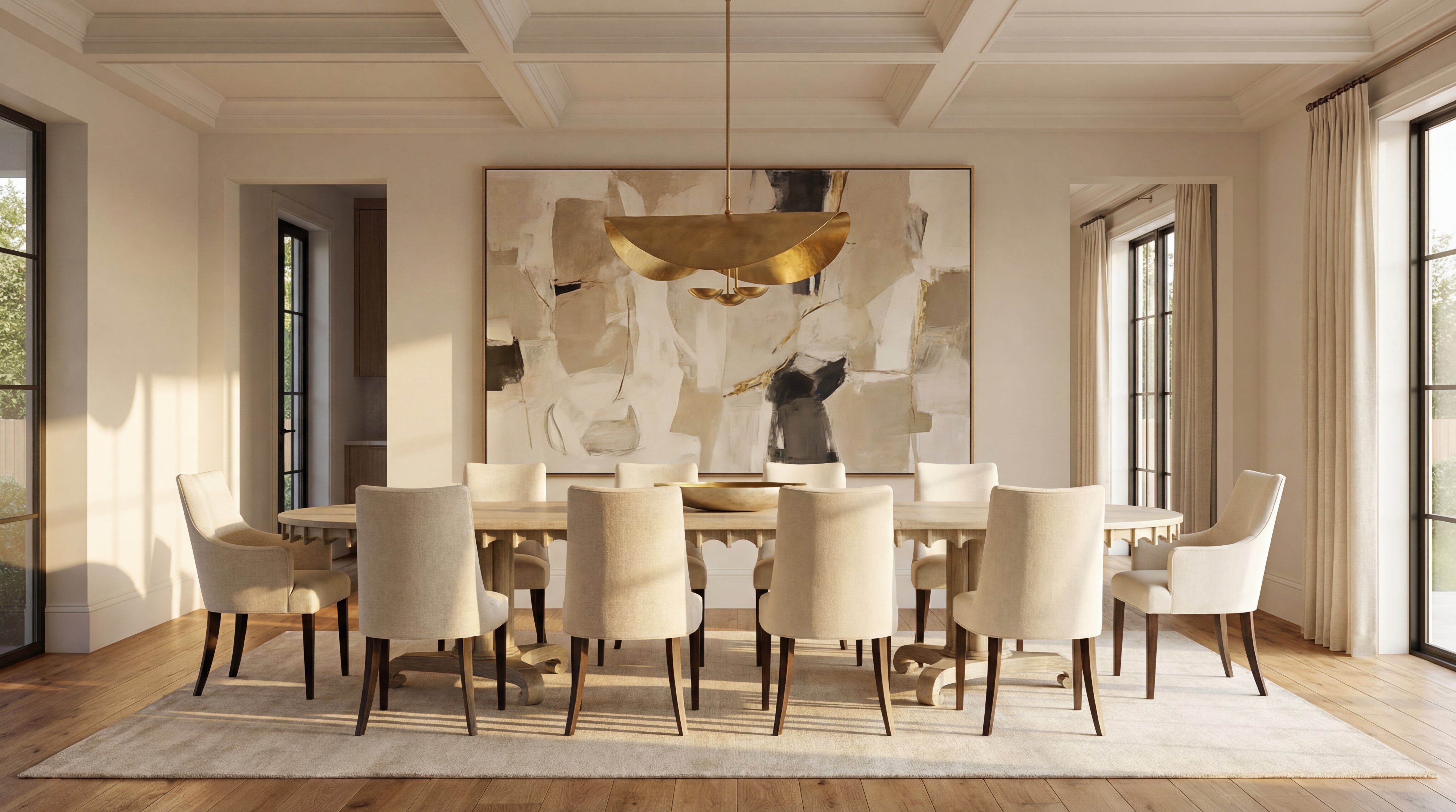 Oval dining table in elegant contemporary dining room