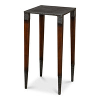 Hammered iron square drink table with tapered walnut-finish legs