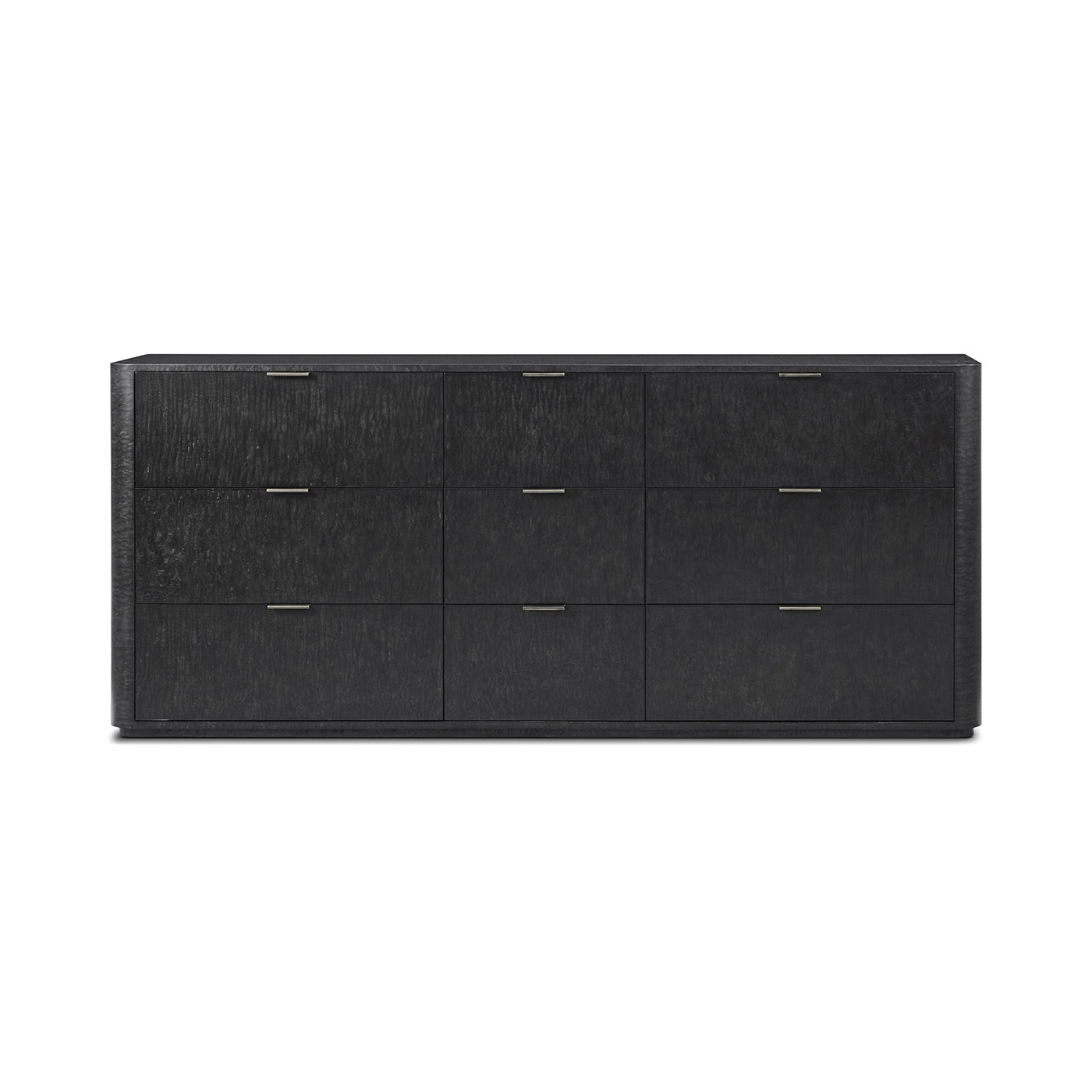 Black Art Deco dresser isolated front and side view.