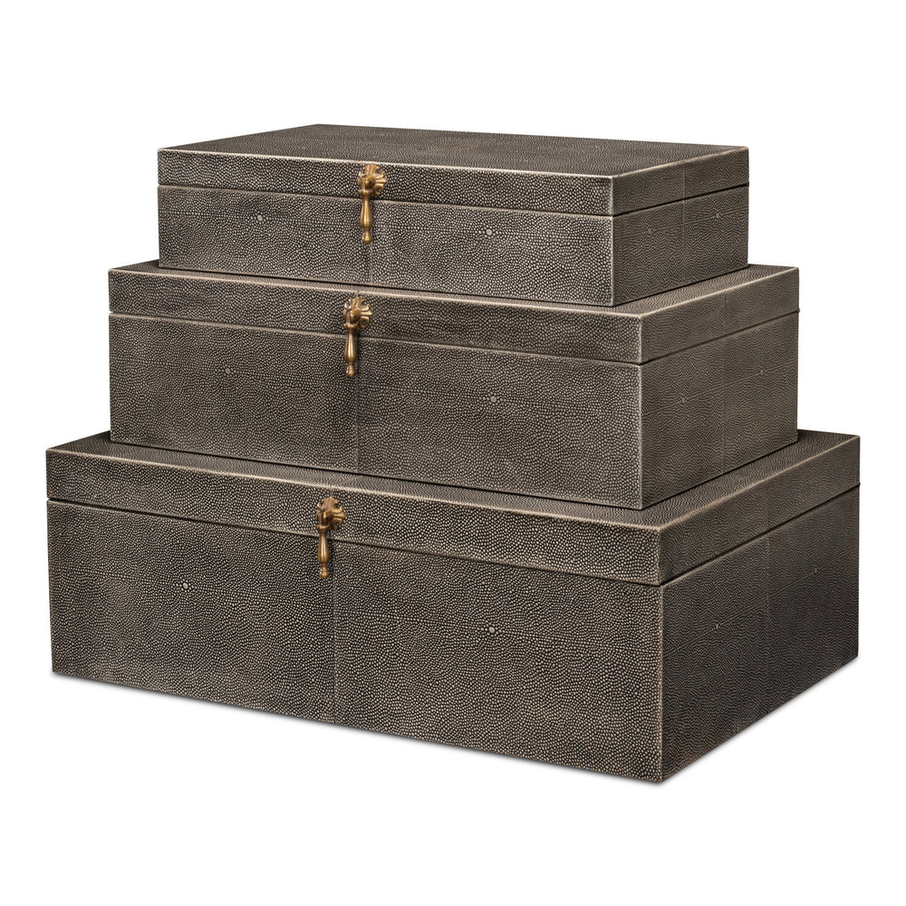 Leather Nesting Boxes with Brass Latches, Set of 3