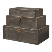 Leather Nesting Boxes with Brass Latches, Set of 3