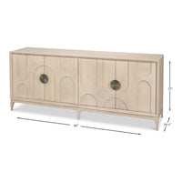 Mid-Century Modern Bleached Oak Credenza - Bronze Sunburst Pulls