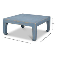 Asian-Inspired Cocktail Table, Blue – Distressed Lacquer - dimension drawing