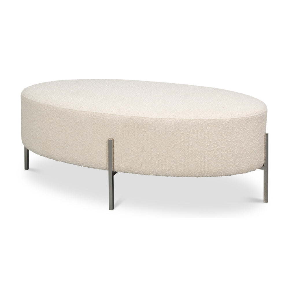 Modern Upholstered Ottoman in Off-White Boucle

