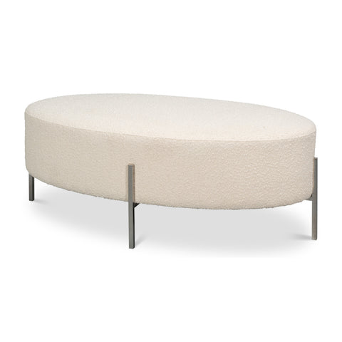 Modern Upholstered Ottoman in Off-White Boucle