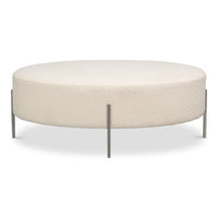 Modern Upholstered Ottoman in Off-White Boucle 2
