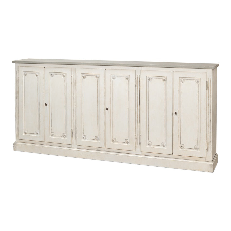 French Country Sideboard, 96" – White and Grey – styled view