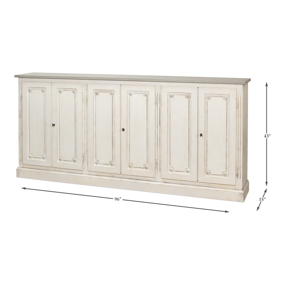 French Country Sideboard, 96" – White and Grey - dimension drawing