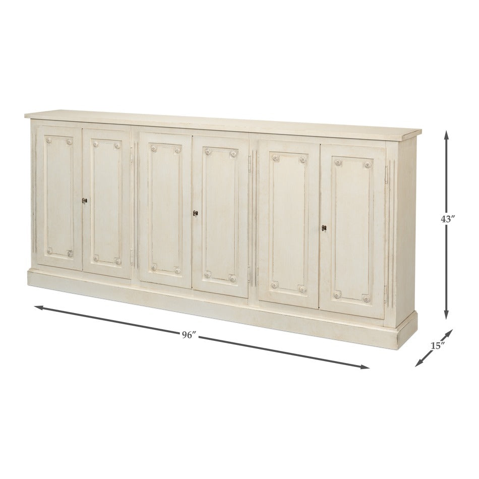 French Country Sideboard, 96" – Antiqued White - dimension drawing