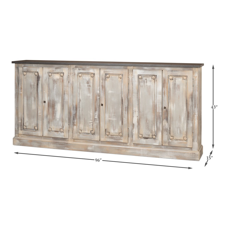 French Country Sideboard, 96" – Grey Oak with Stone Grey Top - dimension drawing