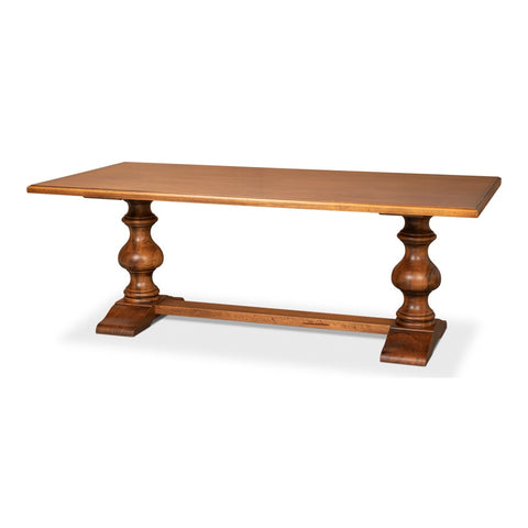 Antiqued Italian Trestle Dining Table, 84" - Turned Pedestal Base