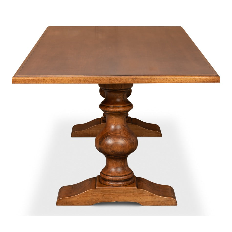 Antiqued Italian Trestle Dining Table, 84" - Turned Pedestal Base - additional view