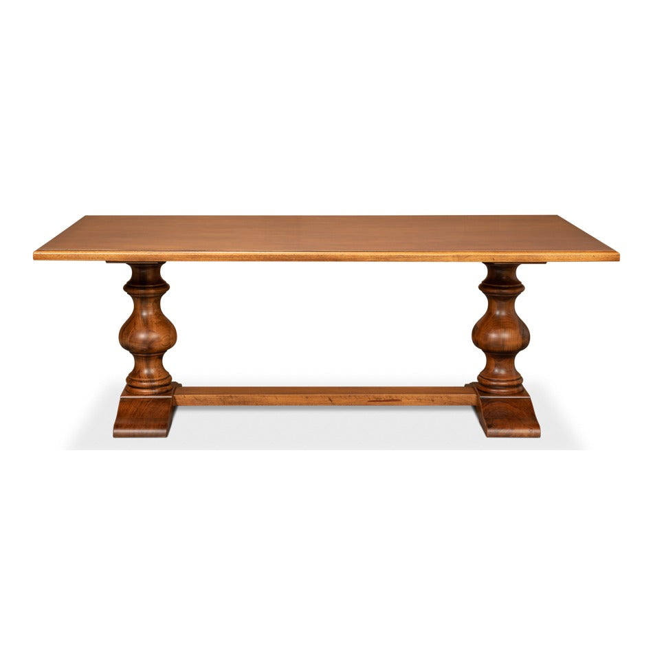 Antiqued Italian Trestle Dining Table, 84" - Turned Pedestal Base - additional view
