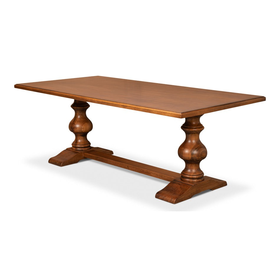 Antiqued Italian Trestle Dining Table, 84" - Turned Pedestal Base - additional view