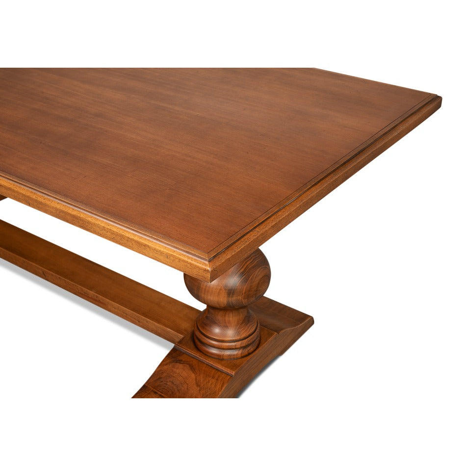 Antiqued Italian Trestle Dining Table, 84" - Turned Pedestal Base - additional view